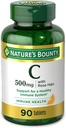 Natura's Bounty Vitamina C, Suport pentru un sistem imunitar sănătos, 500 mg vitamina C cu Rosehips, 90 comprimate masticabile