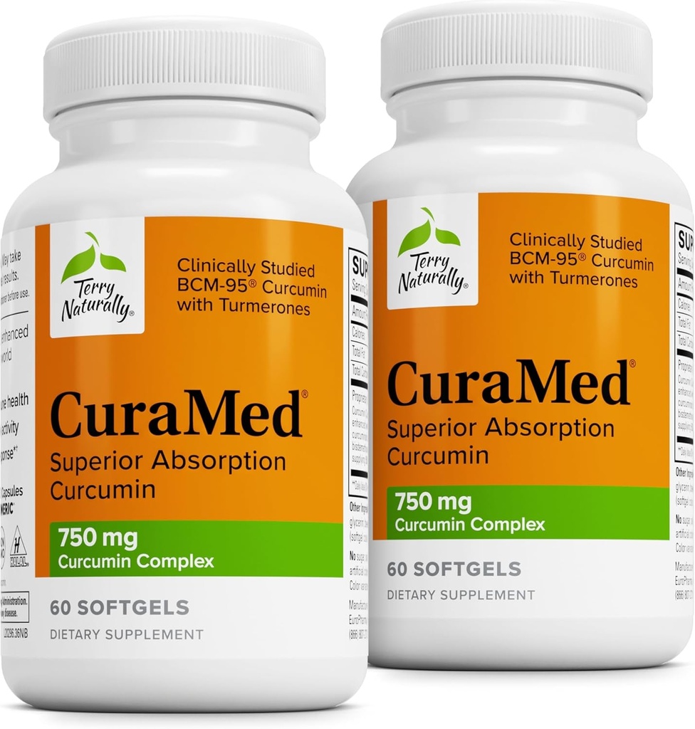 Terry Natural Curamed 750mg - Antioxidant Supliment pentru Creier & Heart Health - Supliment cu Complex Curcumin de înaltă calitate - Rinichi, Liver & Imune Health Support - 60 Softgels (Pachet de 2)