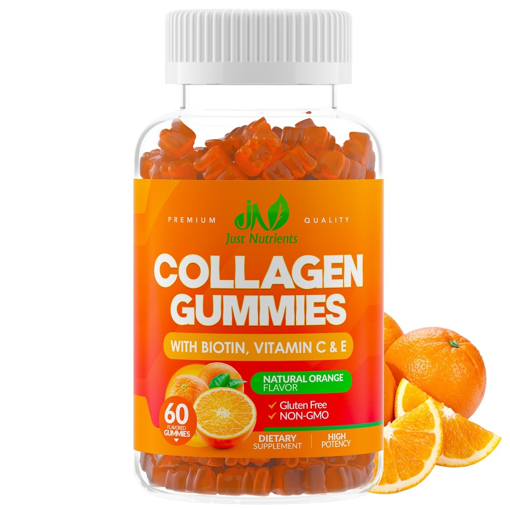 Colagen Peptides Gummies cu Biotin, Vitamina C & E pentru femei și bărbați - Premium Hidrolyzed Colagen Tip I & III pentru păr, Skin & Nails Support - Gluten-Free, Non-GMO - 60 Gume (30 Servings)