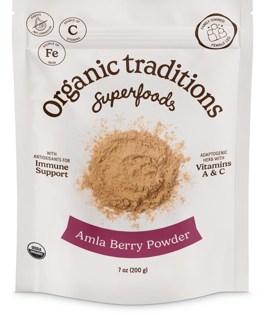 Tradiții organice Amla Berry Powder organic, Pudrat Amla Indian Gooseberry, Non-GMO organic praf de fructe Superfood, 7oz (200g) sac