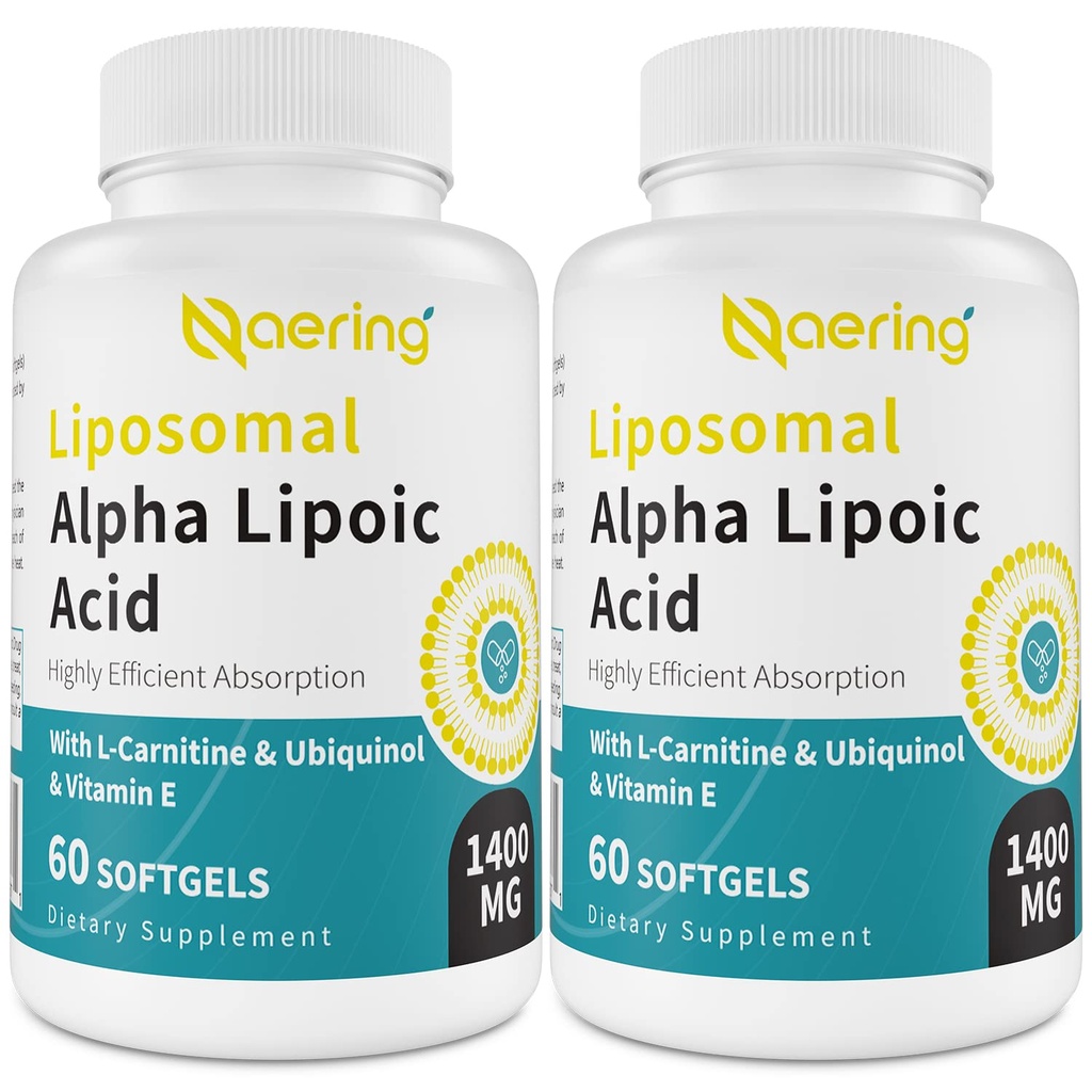 Acid lipozomal Alpha Lipoic 1400mg Softgels, Supliment ALA cu L-Carnitină 1000mg, Ubichinol (CoQ10) 100mg și vitamina E 10mg, Acid alfa-lipoic pentru antioxidanți, nerv, energie 120 Softgels