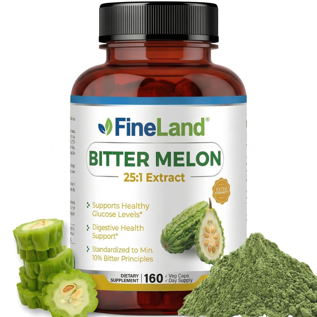 FineLand Bitter Melon 25:1 Extract 12,500mg Putere, 10% Bitter Principles, 160 Vegan Capsule, Suporturi Digestive Health, Standardized and Concentrated 25X Extract, Non-GMO Made in USA