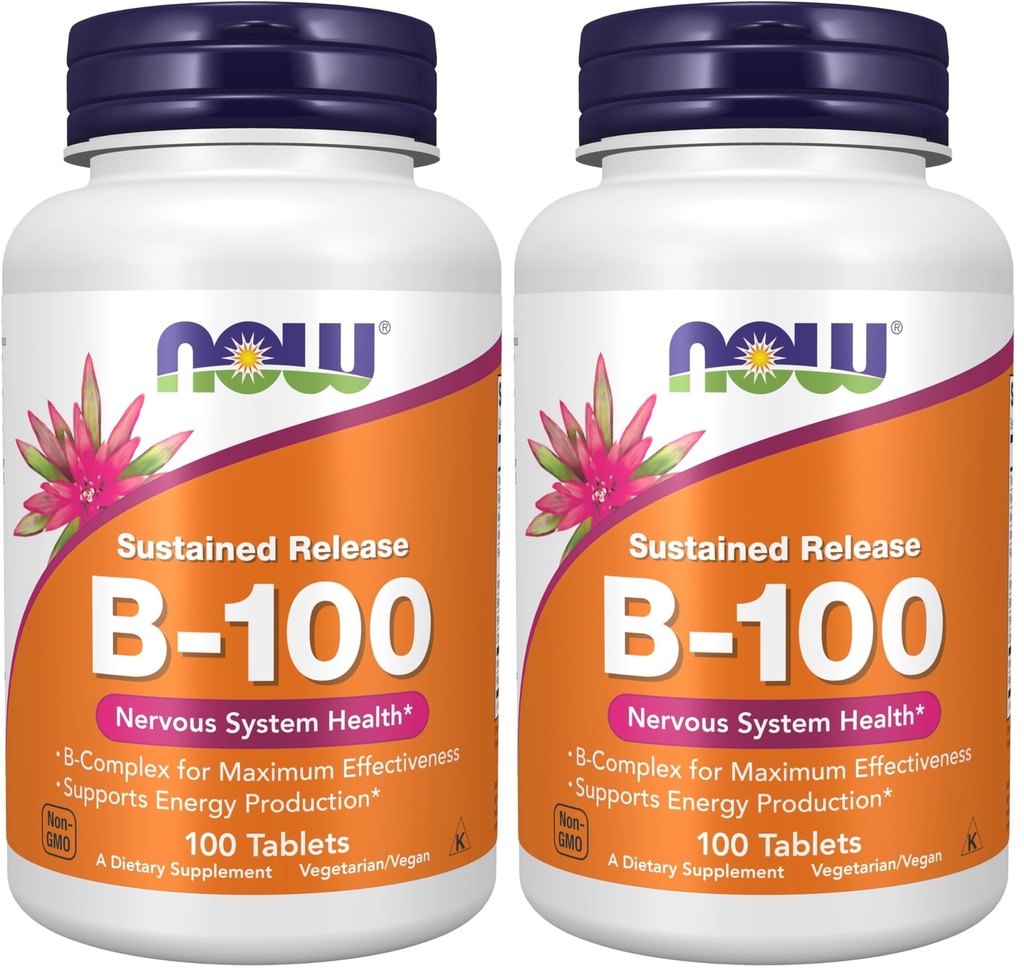 Acum Suplimente, Vitamina B-100, Se susţine eliberarea, Producţia de energie *, Sistemul nervos Sănătate*, 100 comprimate (Pachet de 2)