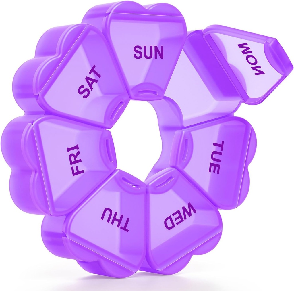 Organizator de pastile săptămânale mari, cutie de pastile 7 zi, KAPENS Daily Vitamina Caz Compartimente de capacitate mare, Containere pastile pentru suplimente de medicamente ulei de pește, violet