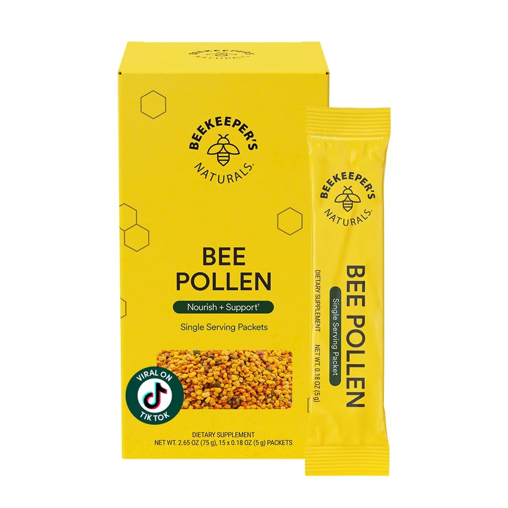 Naturals - 100% Raw Bee Pollen Stick Packs, Enzime naturale conservate, Sursa de vitamina B, Minerale, Amino Acids & Proteine - Paleo & Keto Friendly, Gluten Free (15ct)
