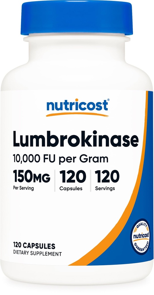 Nutricost Lumbrokinază Capsule 150 mg (120 capsule) - Gluten-free, Vegan, fără OMG-uri