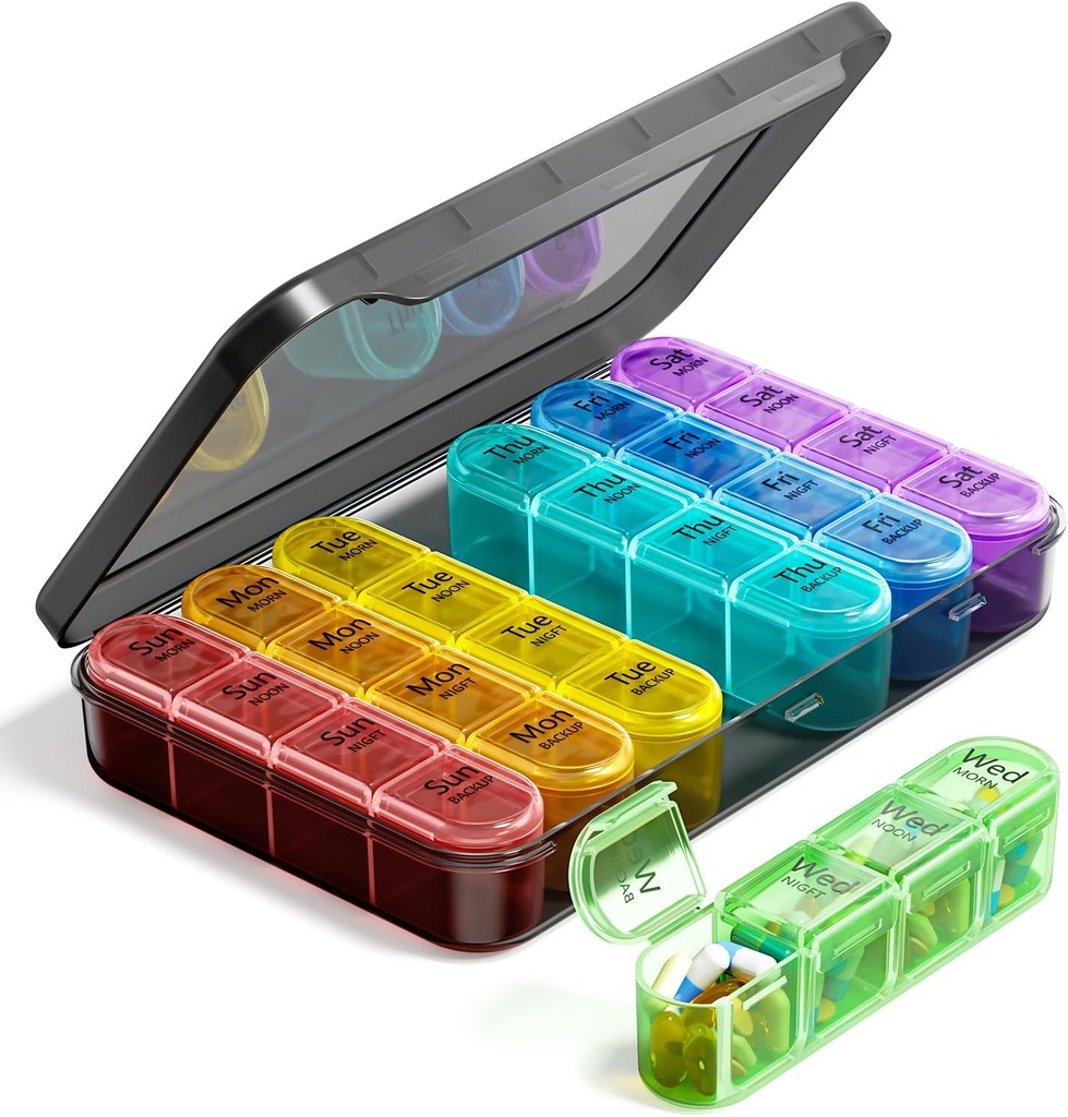 Odaro Weekly Pill Organizator de 4 ori pe zi, BPA gratuit de pastile de zi cu zi 7 zi, caz mare de pastile de călătorie cu 28 Compartimentul pentru a ține Medicina, Vitamina și Suplimentul
