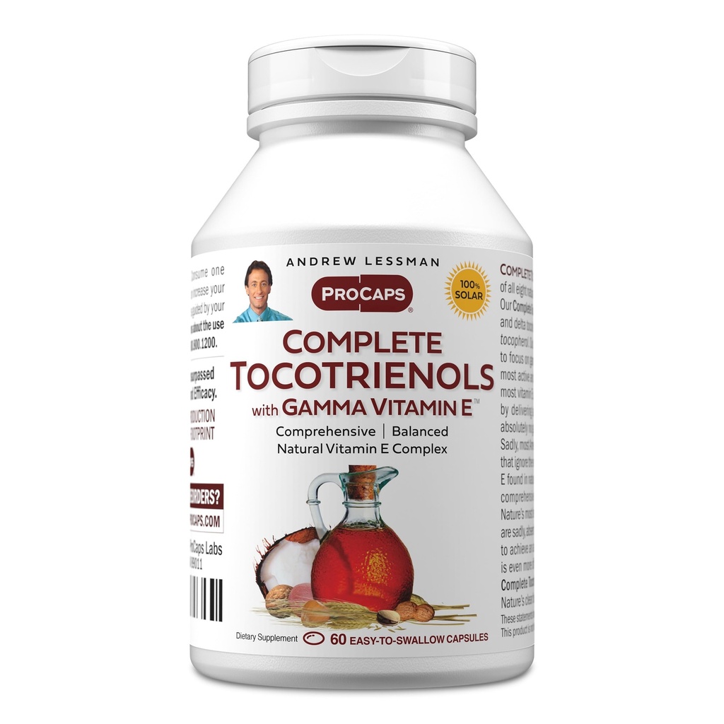 ANDREW LESSMAN Tocotrienol complet cu vitamina Gamma E 60 Softgels - opt forme de vitamina E (Alpha, Beta, Gamma, tocoferoli Delta și Tocotrienols). Antioxidant puternic. Fără aditivi