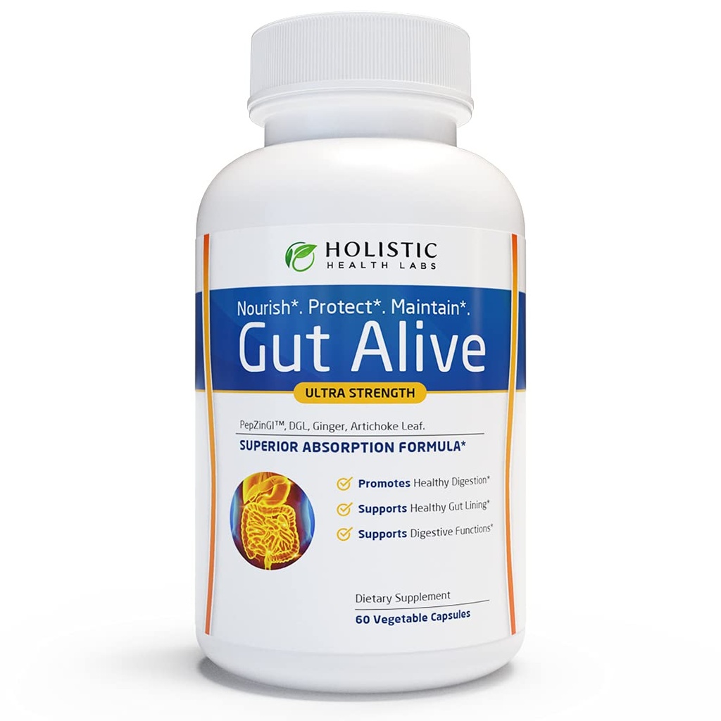 Gut Alive - tot sprijinul natural pentru a lupta IBS, arsuri la stomac, indigestie acidă, Reflux acid, Blooting & Gas. Formulare unica (60 Count (Pachet de 1))