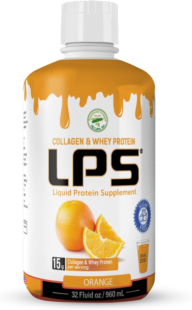 Colagen lichid LPS & Whey Suplimentul de proteine - fără zahăr, fără piele, băutură non-GMO - Colagen hidrolizat & Whey Peptides promovează pielea sănătoasă și părul pentru bărbați și femei, Orange, 32 fl oz