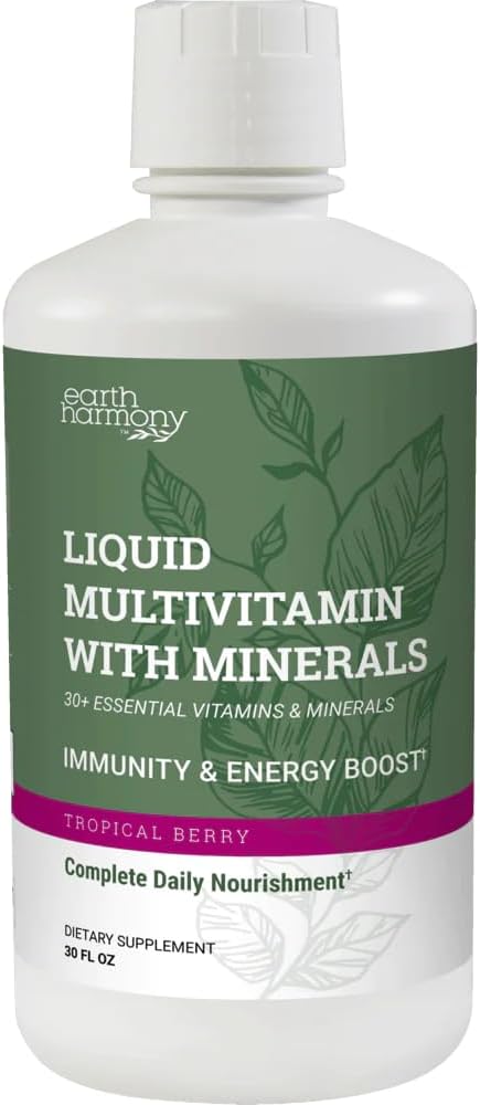 Earth Harmony Liquid Multivitamins for Women & Men (Tropical Berry Flavor) - 30+ Liquid Vitamins, Minerals & Organic Antioxidant Blend - Morning Multivitamin for Immune Support and Energy - 32 Fl Oz