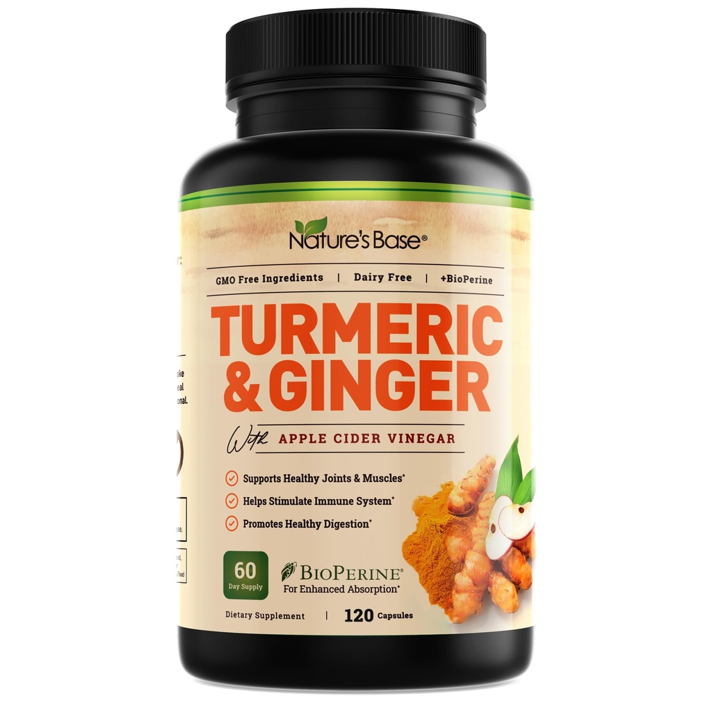 BazÄ Turmeric si Suplimentul de ghimbir - cu Curcumin, Cidru de mere Oţet & BioPerine Pepper negru - 95% Curcuminoide - 120 capsule