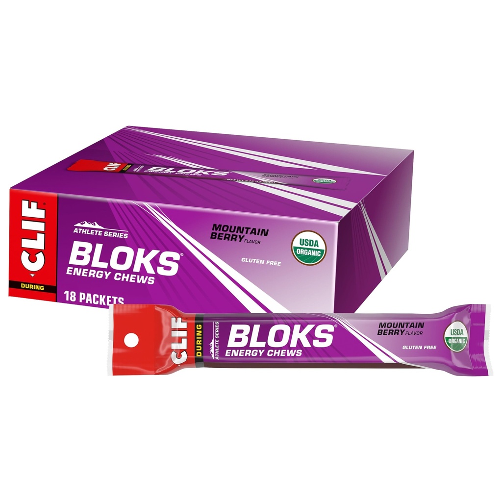 CLIF BLOKS - Mountain Berry Flavor - Energy Chews - Non-GMO - Plant based - Fast Fuel for Cycling and Running - Quick Carbohidratis and Electrolytes - 2.12 oz. (18 Conte)