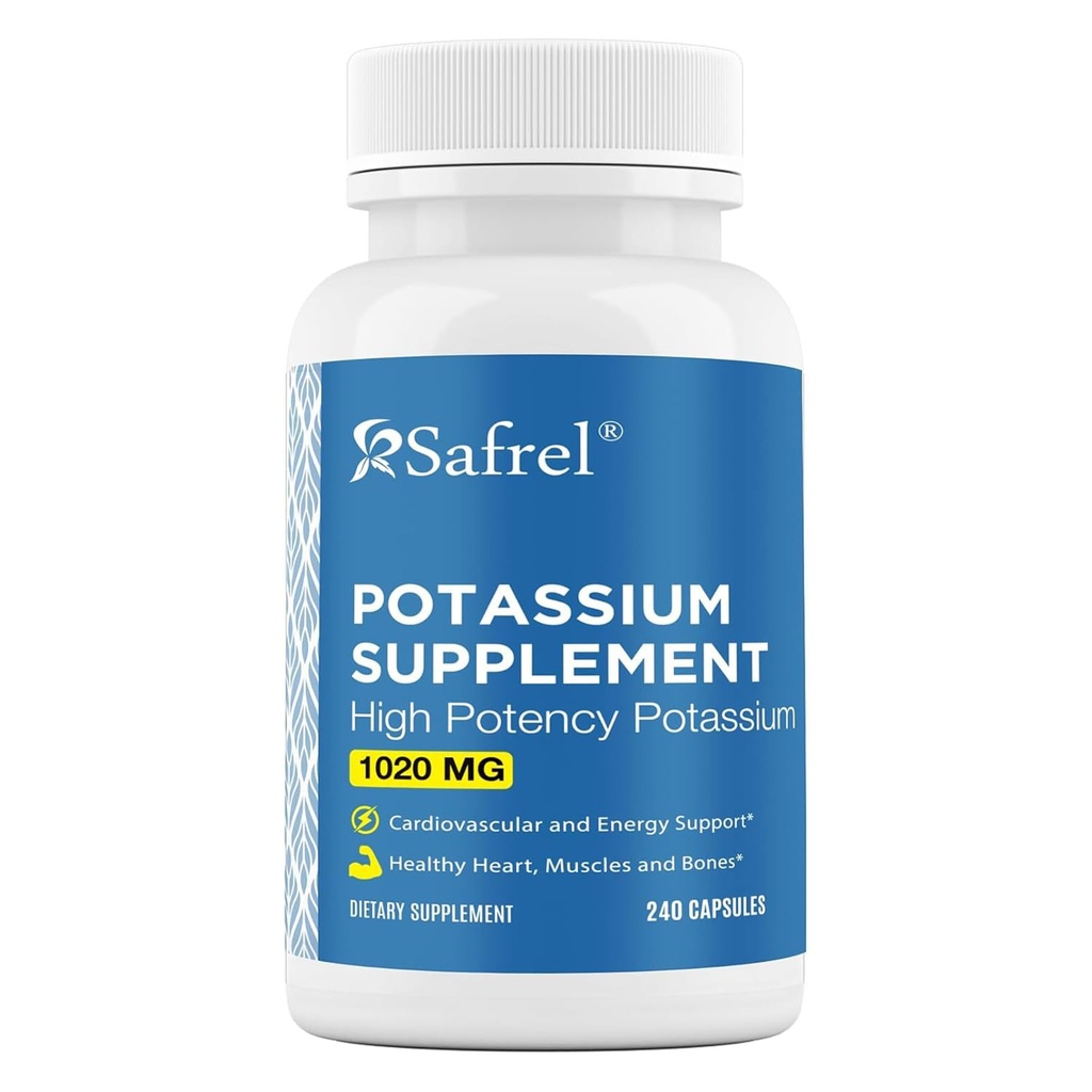 Safrel Potasiu Supliment, 1020 mg 120 Servings, 240 Capsule vegetariane, Non-GMO, Gluten Free, Made in USA