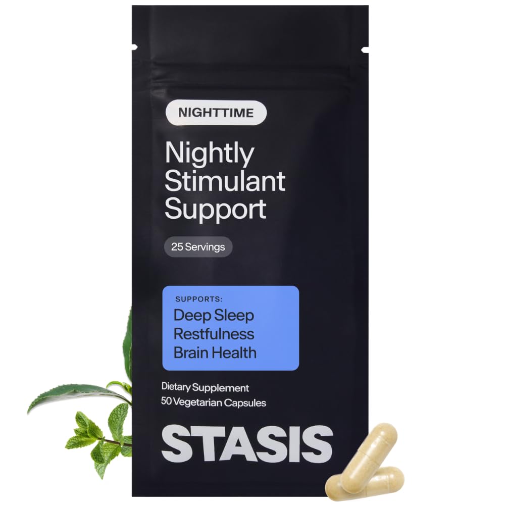 Stasis Nighttime - Capsule de somn şi calm pentru a se împerechea cu Stimulant - Skullcap, Magnolia Bark, Magneziu pentru somn, şi Astaxanthin Suplimente pentru relaxare şi suport de dispoziţie - 25 Serviri