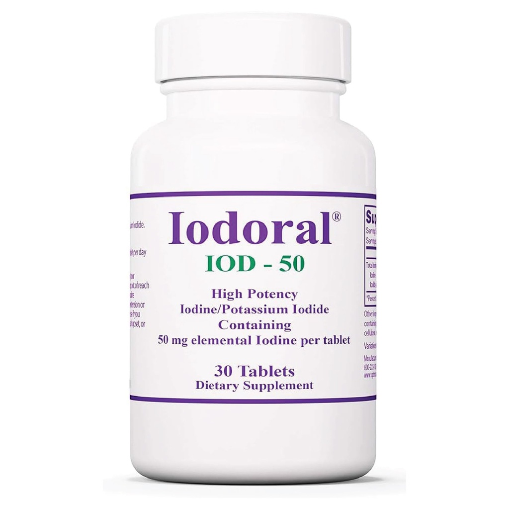 Optimox Iodoral 50 mg Supliment - Tablete cu iod de potasiu, Suport tiroidian, Vitamine şi Minerale zilnice, Soluţia de iod Lugol - 30 Conte.