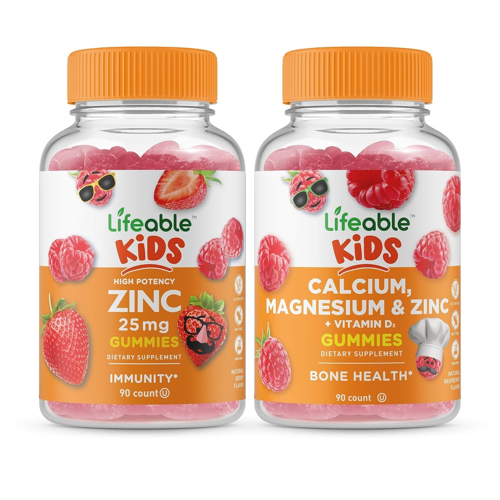 Zinc viu 25mg Copii + Calciu Magneziu & Zinc Copii, Gume Bundle - mare Tasting, Supliment de vitamine, Gluten gratuit, OMG gratuit, Gummy masticabil