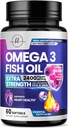 Omega 3 Suplimente de ulei de pește 2400mg - Triple Putere Omega 3 Acidi grasi, Natural Heart Health Brain & Suport comun - Acidi grasi cu EPA & DHA - Wild Caught Fish Supliment ulei - 60 Softgels