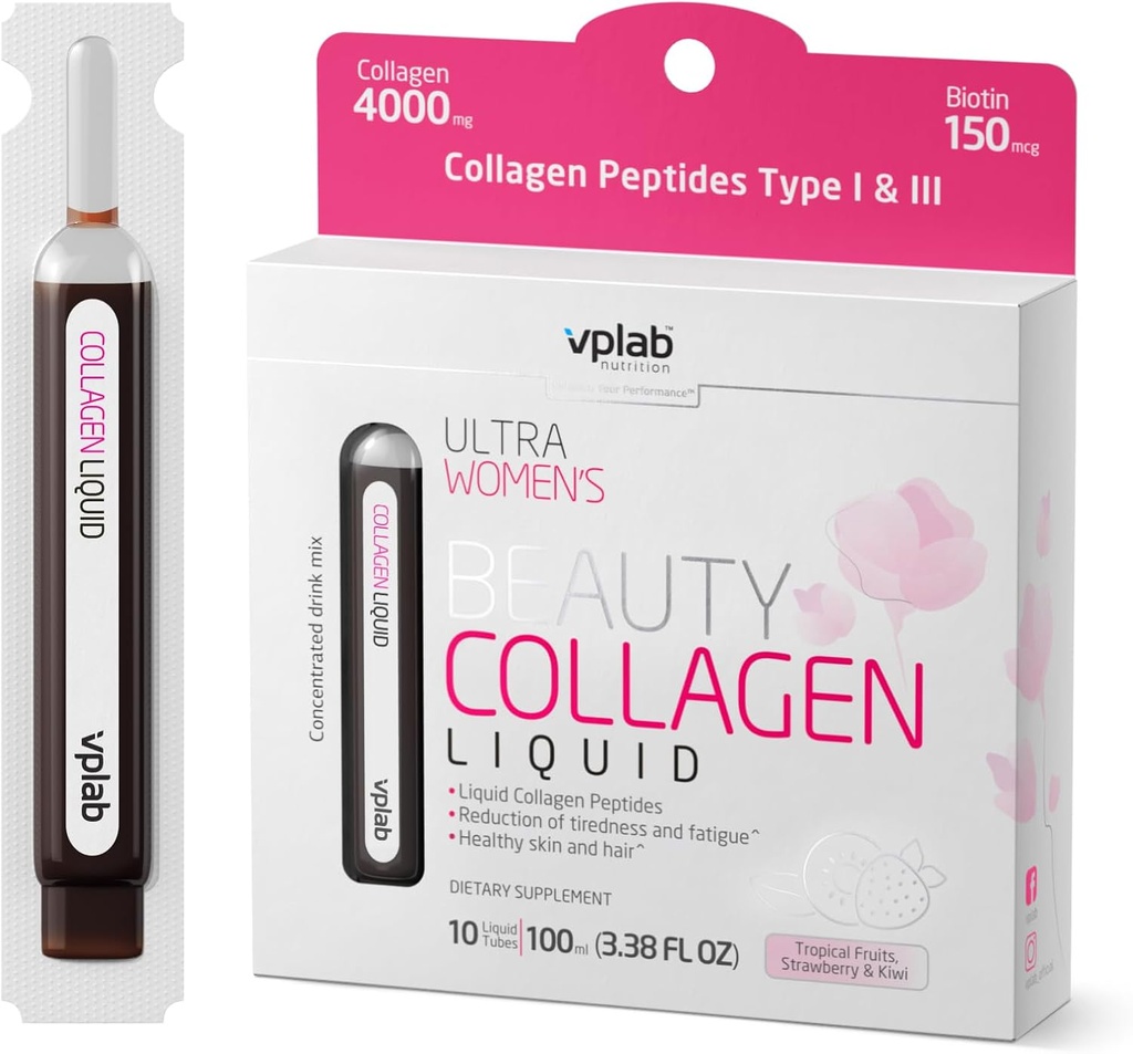 VPLab Ultra Femeilor Frumuseţe Colagen lichid - Biotin-Infuzate Multivitamine Complex cu Peptide Tip I & III Supliment pentru Piele, Păr şi unghii - Băutura Mix pentru femei ambalate cu vitamina B Group,10