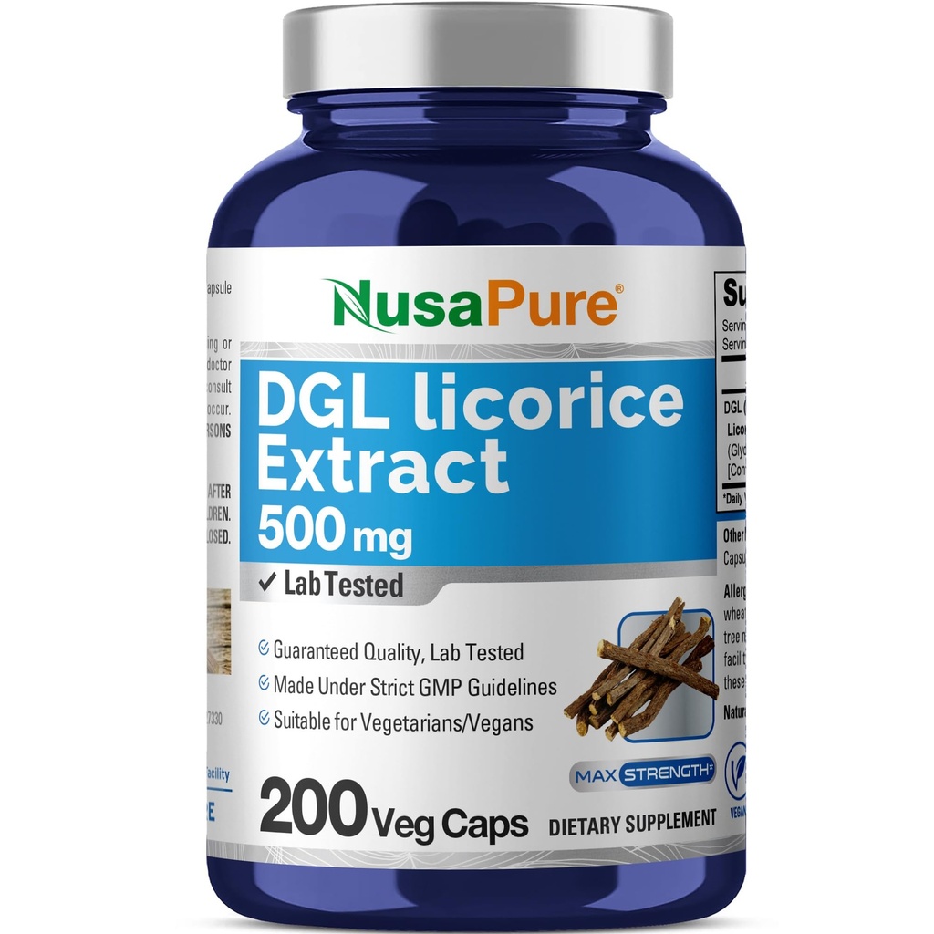 NusaPure DGL Extract de lemn dulce 500 mg 200 capsule vegetale (Vegan, Non-GMO)