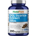NusaPure DGL Extract de lemn dulce 500 mg 200 capsule vegetale (Vegan, Non-GMO)