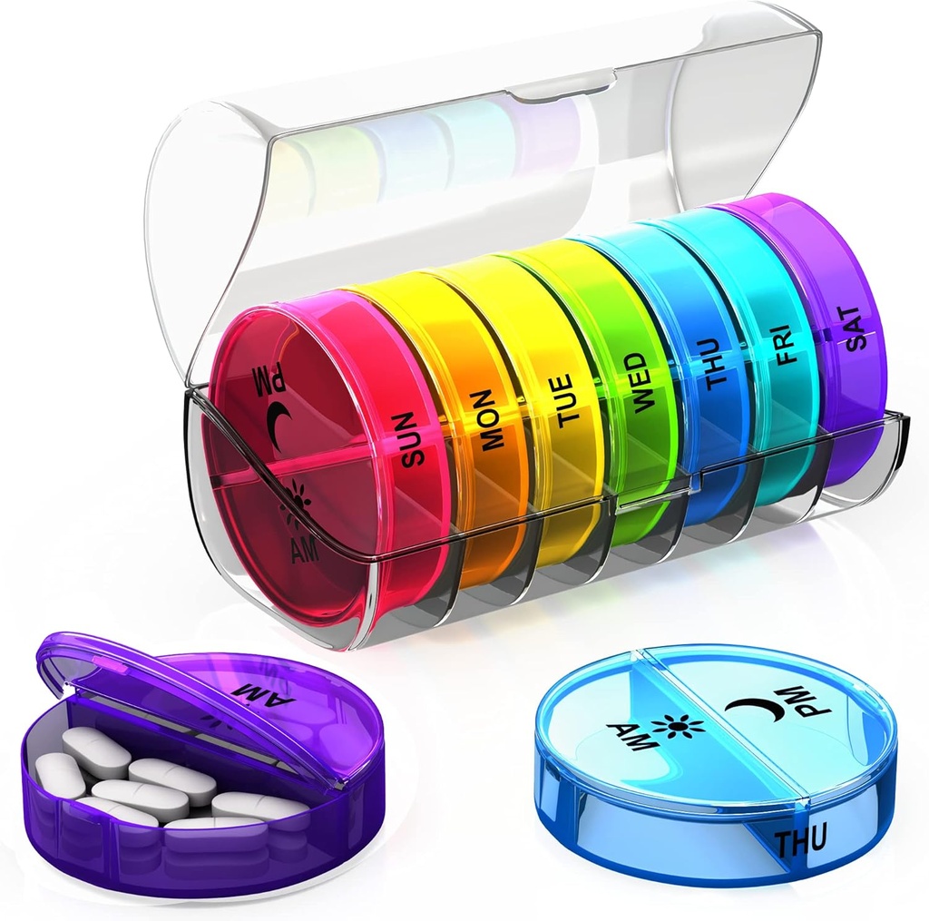Weekly Pill Organizator de 2 ori pe zi - Capacitate mare de transport cutie pilula 7 zi cu închis etanșe Lid Lock 