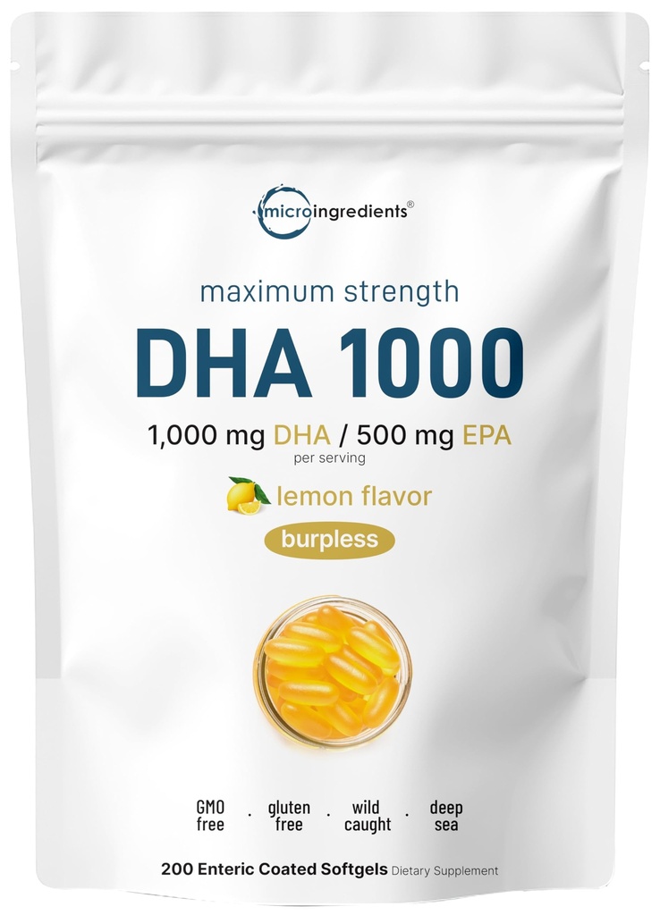 Omega 3 Ulei de pește DHA Suplimente 1000mg cu EPA 500mg, 200 Softgels 