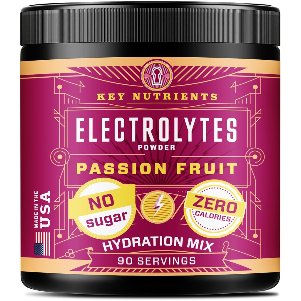KEY NUTRIENTS Multivitamine Electroliti Pulbere fără zahăr - Delicious Passion Fruit Electrolit Powder - Endurance & Energy Supplement - Hydration Powder - No Calories - 90 Servings - Made in USA