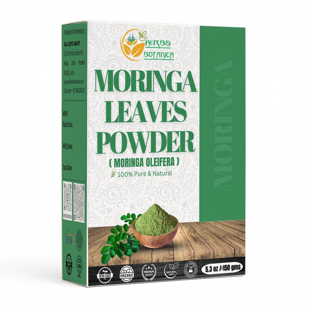 Herbs Botanica Moringa Leaf Powder Leaves oleifera Pur Premium Indian Powder Natural Fresh Morning Drink Vitamine și Imune Vitamina Superfoods 5.3oz Ambalaj