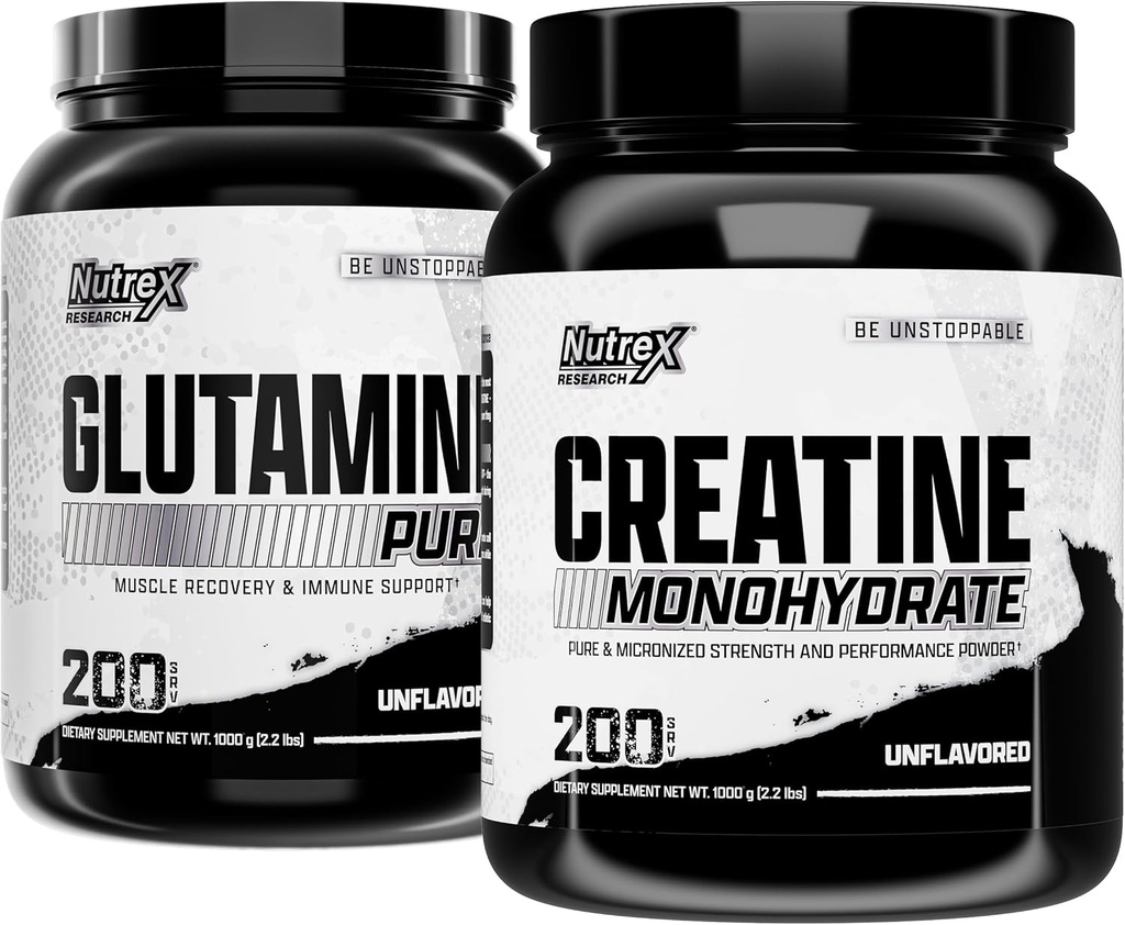 Nutrex Cercetare Creatină Monohidrat Pulbere 200 Serv & L Pulbere Glutamina 200 Serv Bundle