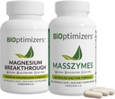 BiOptimizants Magneziu Breakthrough 4.0, (60 capsule) & MassZymes 4.0, (250 capsule) - Somn natural, creier, și Digestive Health Supplement Bundle