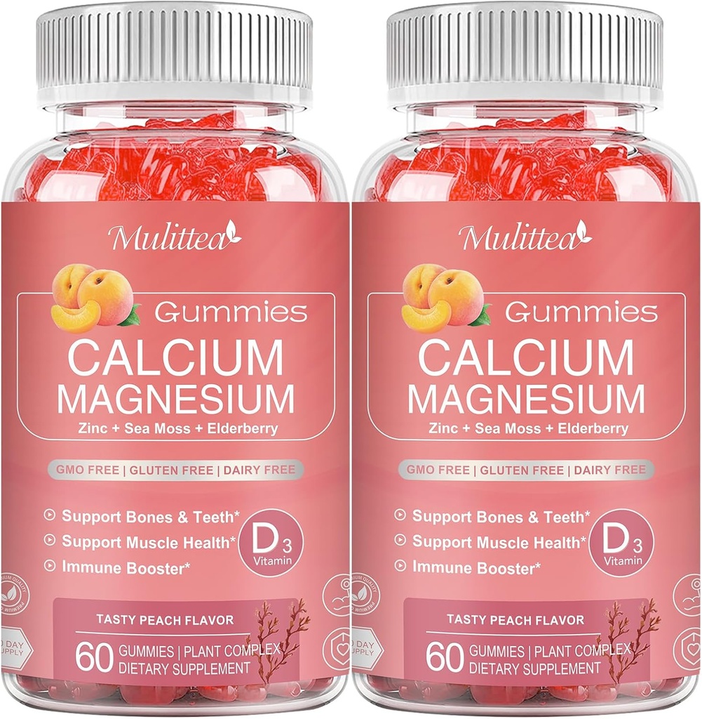 1200mg Gume de calciu cu D3,K2,Zinc - Complex de plante de calciu de magneziu Supliment cu glicinat,Potasium,Vitamina C & Whole Natural Food pentru Bone & Immune Support- 120 Chewable Gummy Sugar-Free
