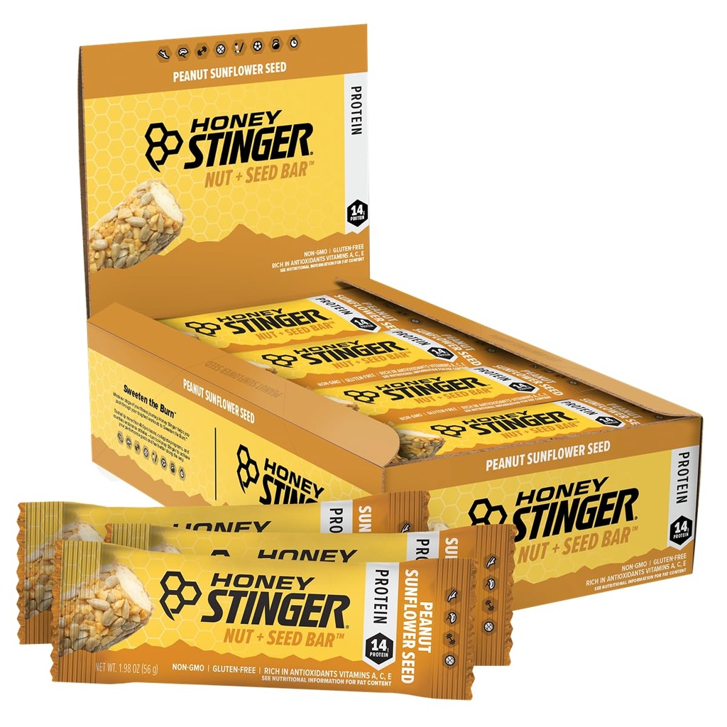 Honey Stinger Nut + Seed Bar, Peanut Floarea-soarelui, Proteine Packed Alimente pentru Exercitii, Rezistenta, Performanta si Recuperare, Sports Nutritie Snack Bar pentru Home & Gym, Post Workout, Cutie de 12