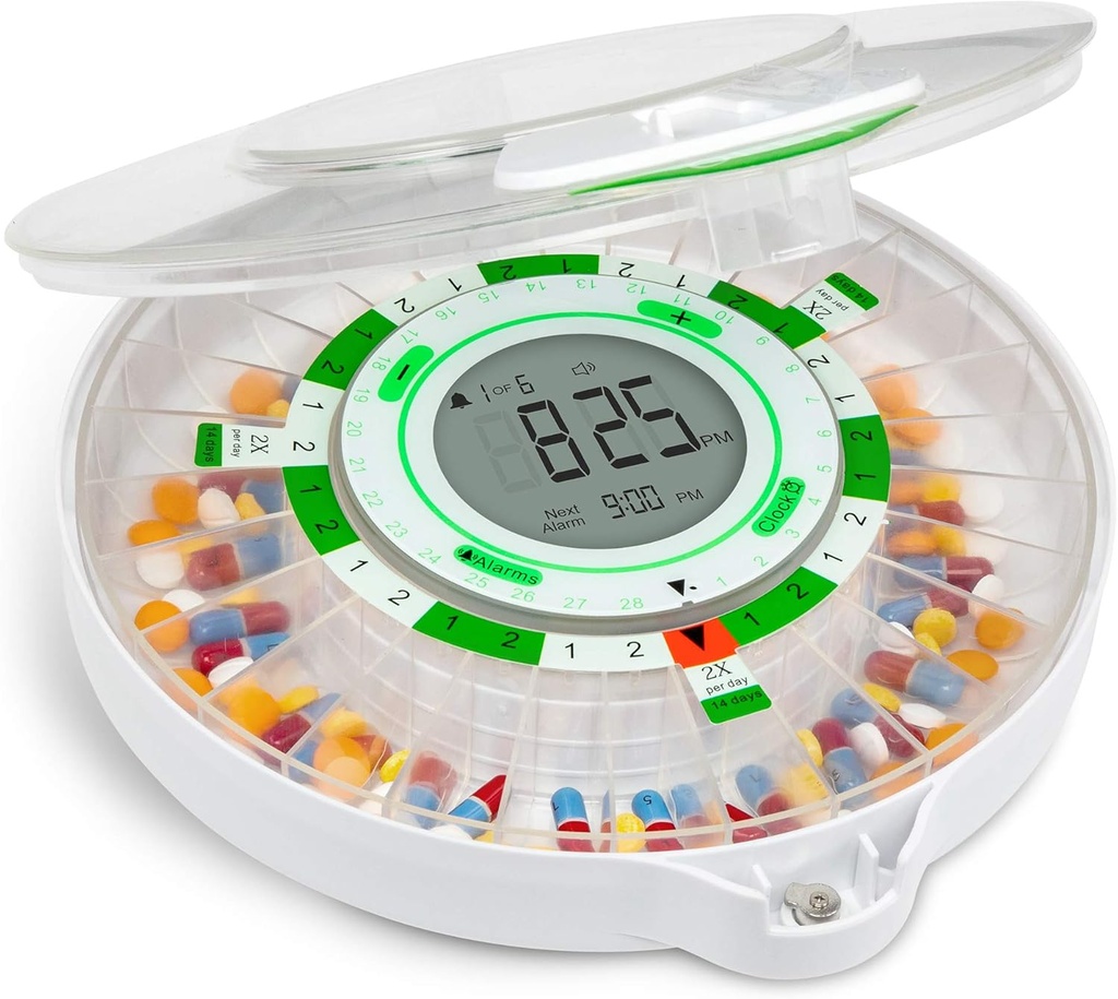 Live Fine 28-Day Automat Pilula Dispenser cu LCD display actualizat, Key Lock, Sound & Light pentru prescripții, medicamente, vitamine, suplimente și mai multe