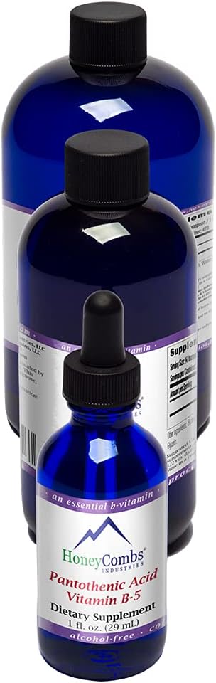 HoneyCombs Vitamina B5 Suplimentul de acid pantotenic Picături lichide - vitamina B5 de mare potenta pentru barbati si femei - Mentineti hormoni sanatosi, sistem imunitar, par, piele, unghii - vitamine lichide Vegan (8 Fl oz)