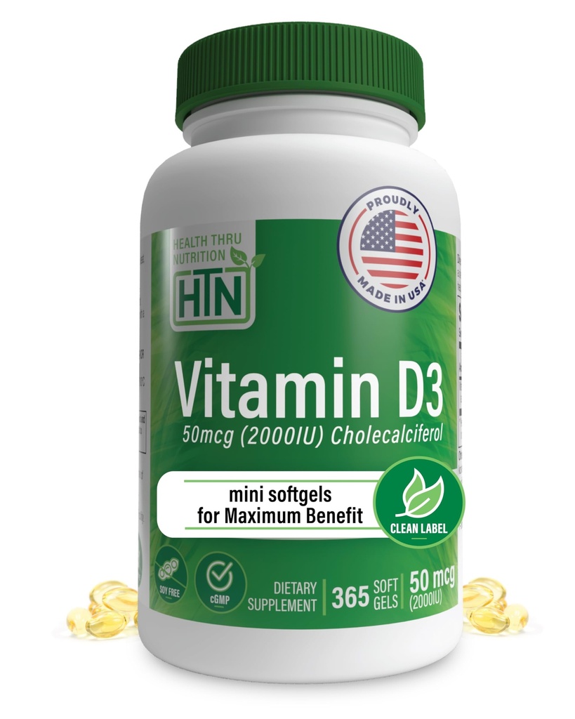 Sanatate Thru Nutritie Vitamina D3 2000iu 365 Mini Softgels pentru beneficii maxime  Gradul de EVOO 