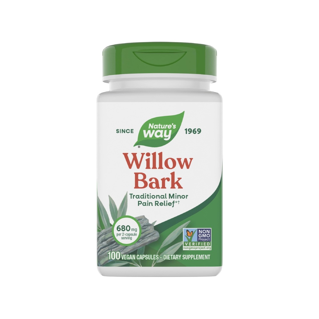 Natura's Way Willow Bark, Tradiţional Relief of Discomfort due to Ocazional Overexertion*, Non-GMO Project Verified, 680 mg per Serving, 100 Vegan Capsules