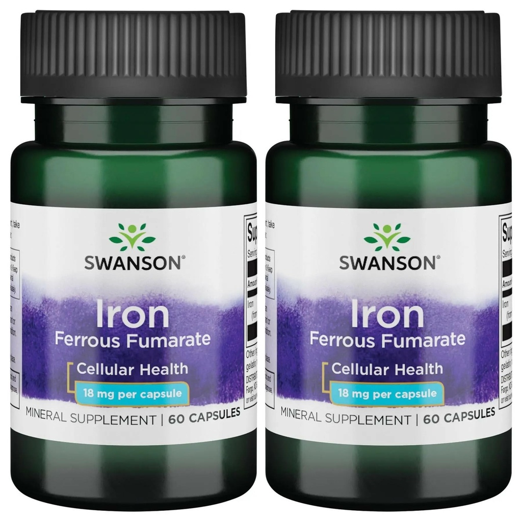 Swanson Iron (Ferrous Fumarate) - Suplimentul mineral Promovarea suportului energetic - Formula de înaltă concentrare Asistă la Livrarea oxigenului & Acid gras Metabolism 60 gels (2 ambalaj)