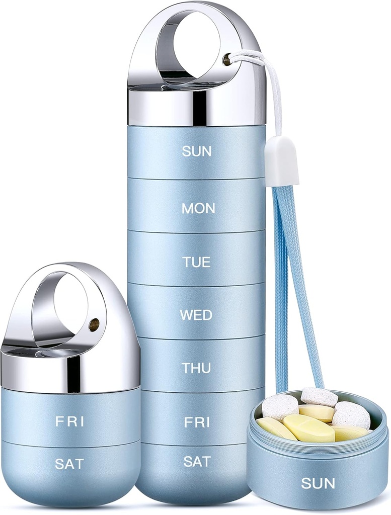 Zannaki Metal Travel Pill Organizator, Portable Waterproof Weekly Pilula cutie, Aluminum de mari pastile de aluminiu container, BPA gratuit 7 zile Daily Medicine Organizator titular de vitamine, ulei de pește, supliment