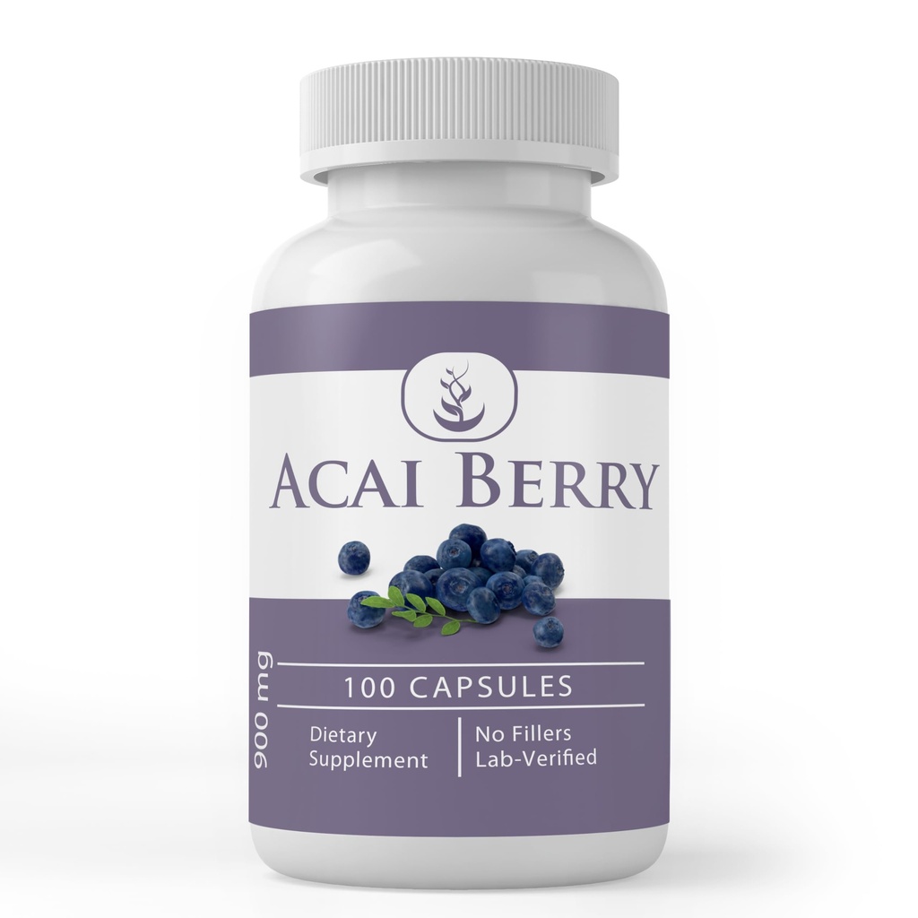 INGREDIENTE ORIGINALE ACAI Berry (100 capsule) Fără magneziu sau fillere de orez, întotdeauna pure, verificate de laborator