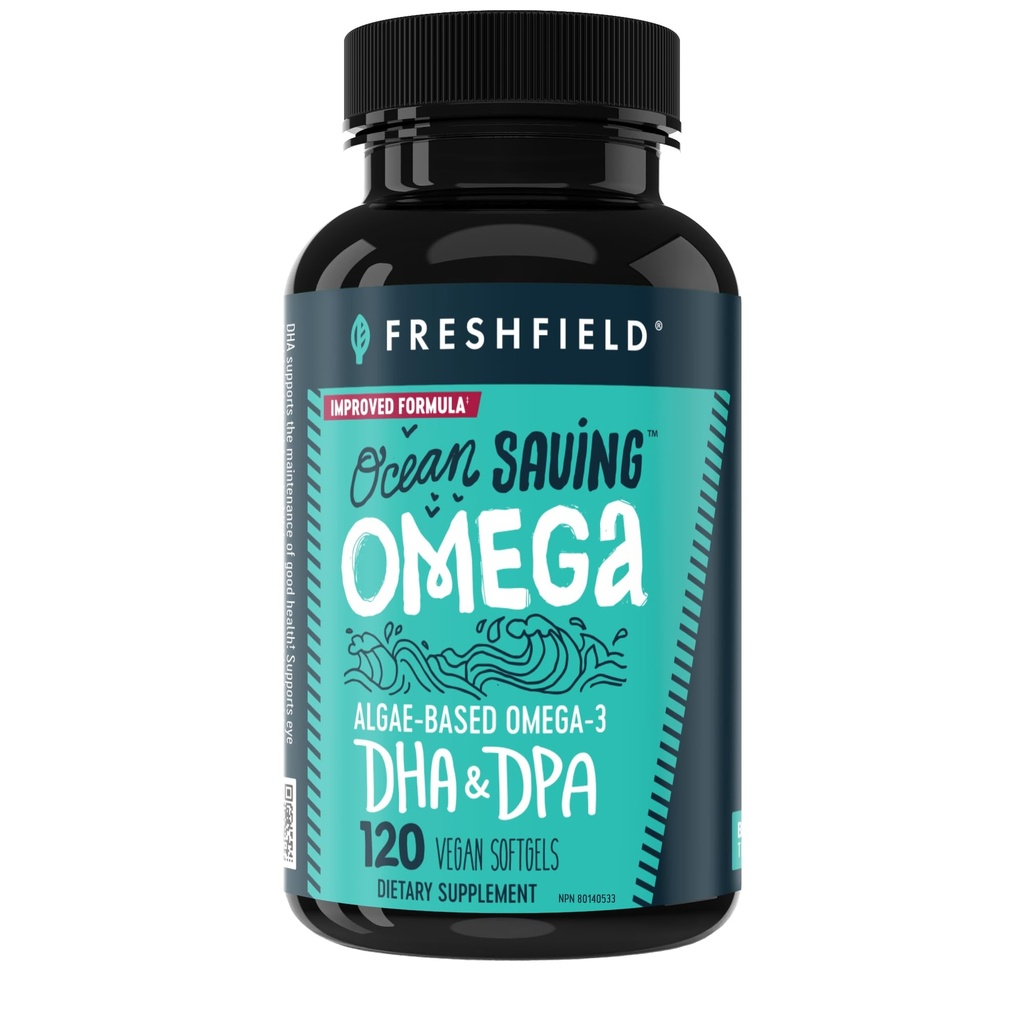 Ocean Saving Omega, Algae Omega 3, DHA Supplement, 4-Month Supply Supply Supply Sourced, Sustainablely Levels of DHA per Capsule (440 mg), w/DPA