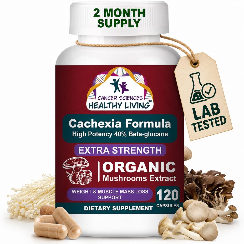 CANCER SCIENCES Suplimentul cachexie, USDA Extract de ciuperci organice certificate capsule, Rezistenta suplimentara 1500 mg, potenta ridicata 40% beta-glucani, suport imun si metabolic, Suport greutate si masa musculara