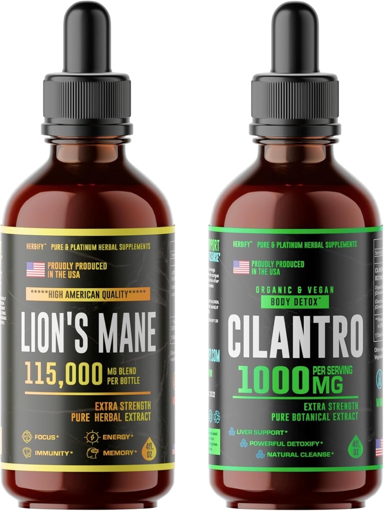HERBIFY Bundle - Lions Mane drops & Cilantro Tincture - Brain Boost & Body Detoxifiere