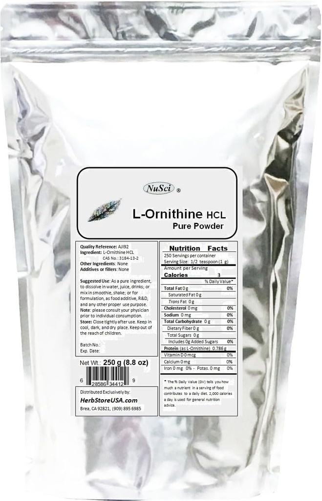 Pulbere L-Ornitină pură 250g (8,8 oz) Calitate AJI