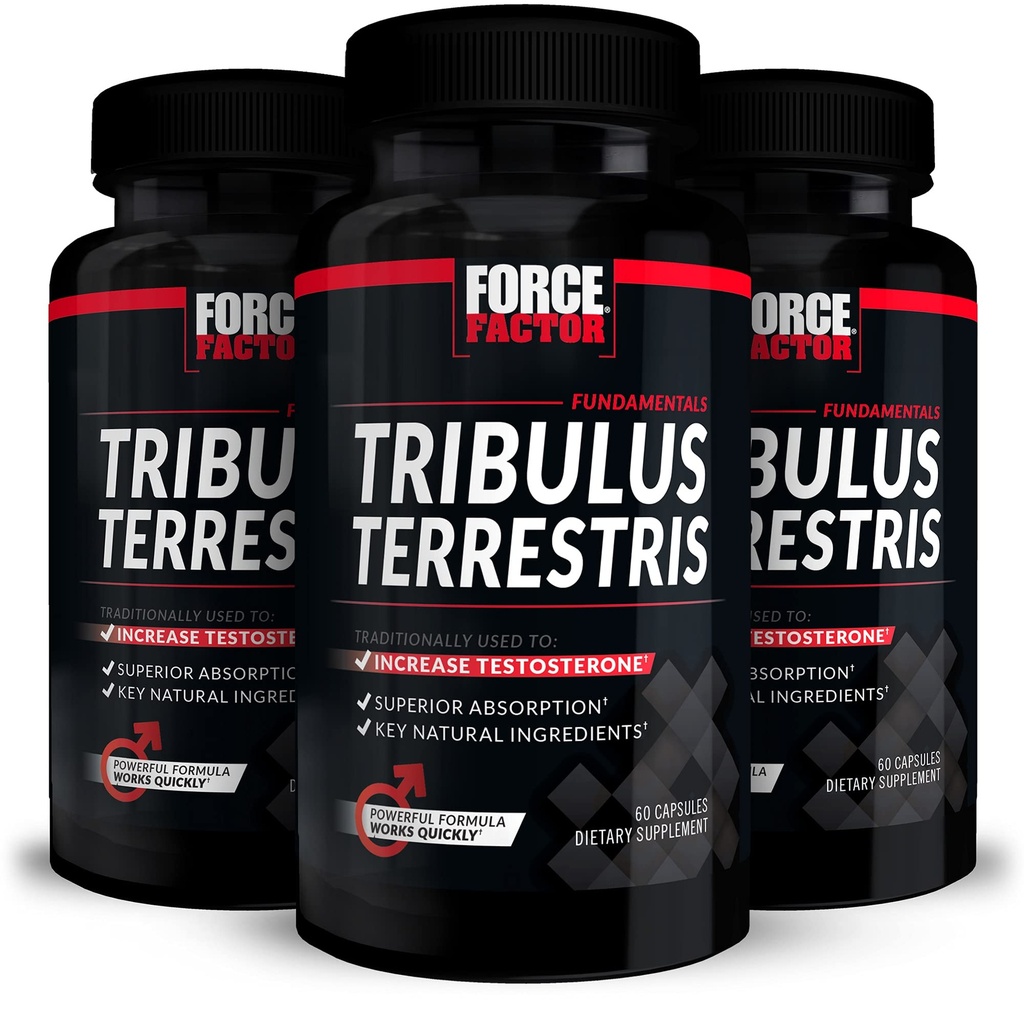Force FACTOR Tribulus Terrestris pentru bărbaţi, 3-Pack, Tribulus Testosteron Booster pentru bărbaţi, Barbat Vitality Supliment, Tribulus Extract & Ingrediente naturale pentru absorbţie superioară, 1000mg, 180 capsule