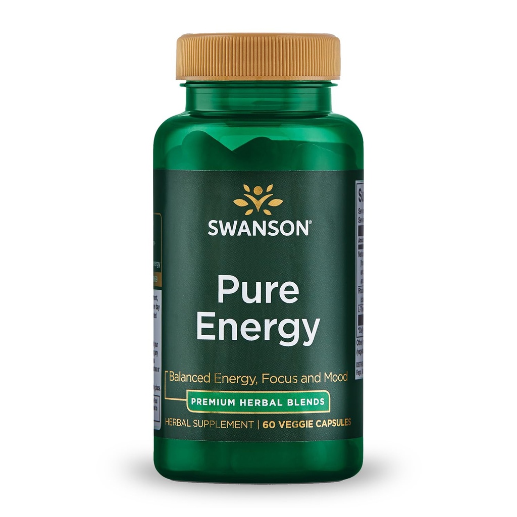 Swanson Energie pură Metabolizare Concentrare focalizare suport Management stress Adaptogen Herbs Supliment vegetal 60 Capsule vegetale (Veggie Caps) Vegan