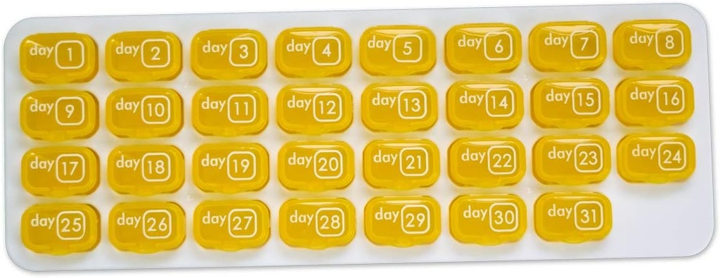 31 zi lunar Pill Pod Organizator pentru Easy Medication Management - Stay on track with Daily Vitamin Supplement Med Boxes, Gata pentru călătorie - galben