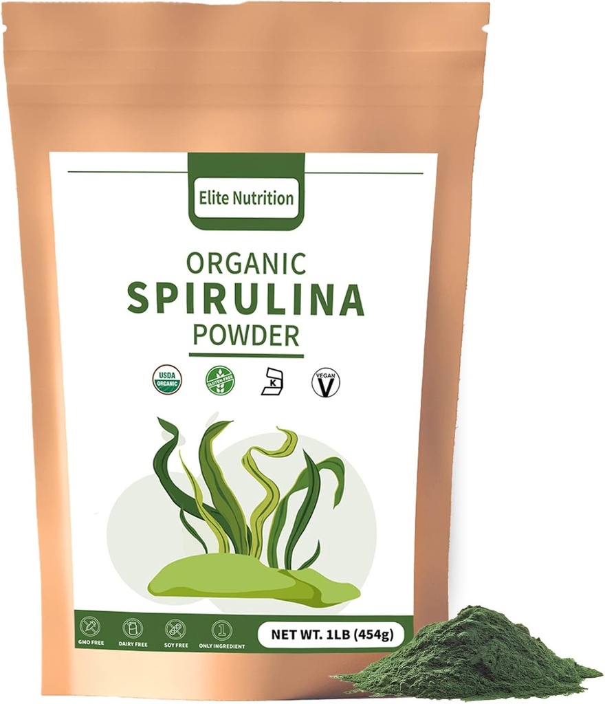 Organic Spirulina Powder, non-GMO, USDA Certified, Green Superfood Boosts Energy, High in Proteine, Minerale, Antioxidanti, și vitamine, 1 lb