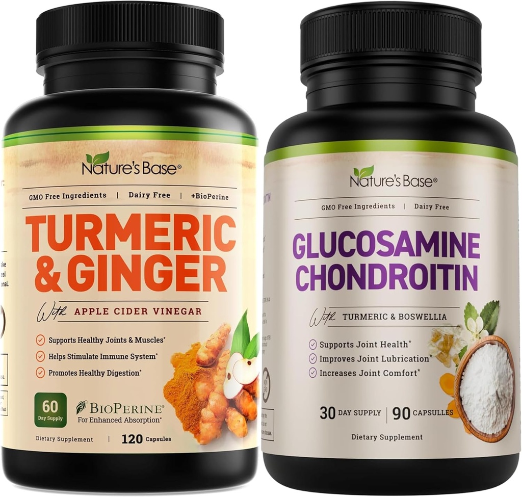 Baza naturală Turmeric & Ginger 120 ct + Glucosamină Chondroitin 90 ct