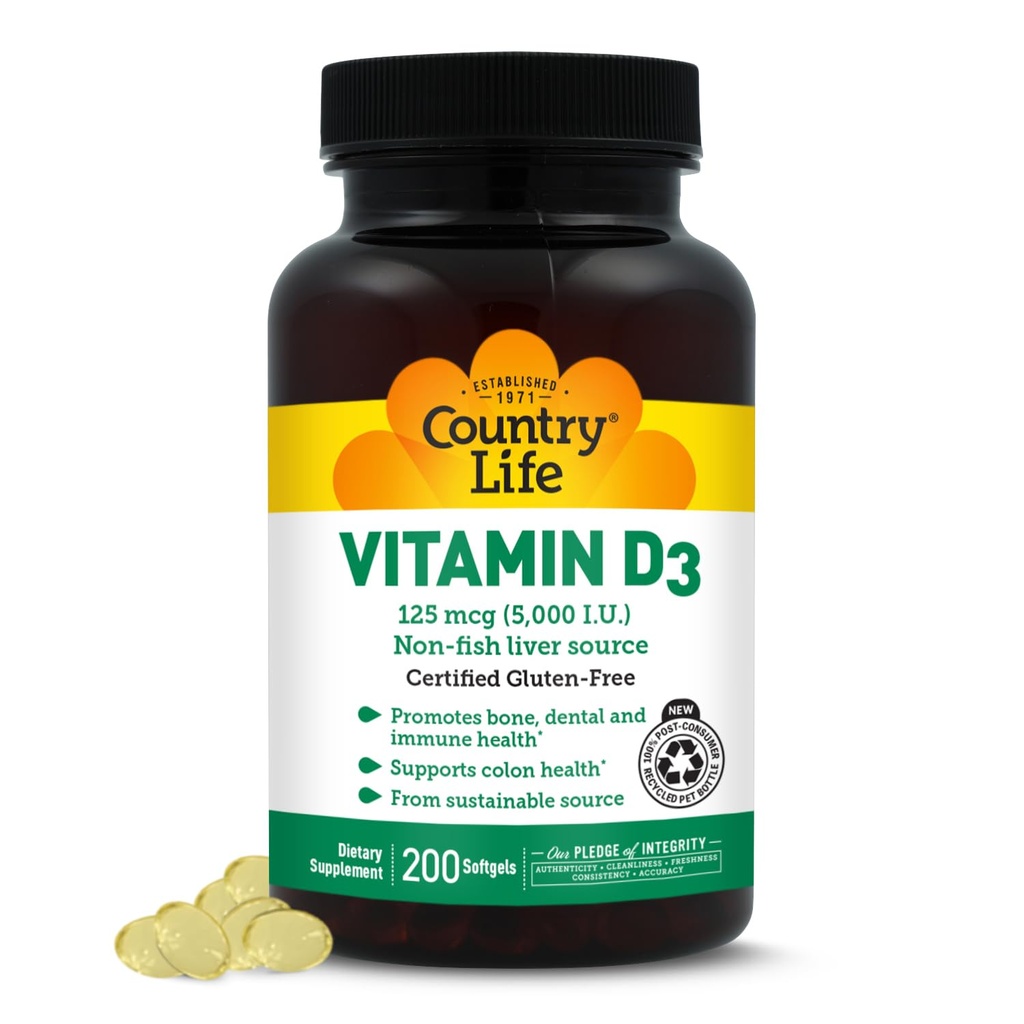 Viaţa de ţară Vitamina D3 5000 UI pentru Imun şi Bone Health, Absorbţia Calciului şi Sănătatea Colonului - Sursa durabilă de la Lanolin, disponibilă în diverse concentraţii